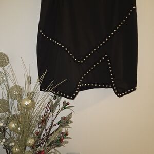 Elegant Studded Asymmetrical Mini Skirt | Black Silver Disco Glam Rock | Large